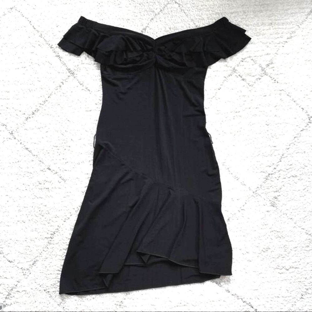 Sandro Paris Volupte Black Plunge Neck Asymmetrical Midi Dress Size S - Picture 4 of 10